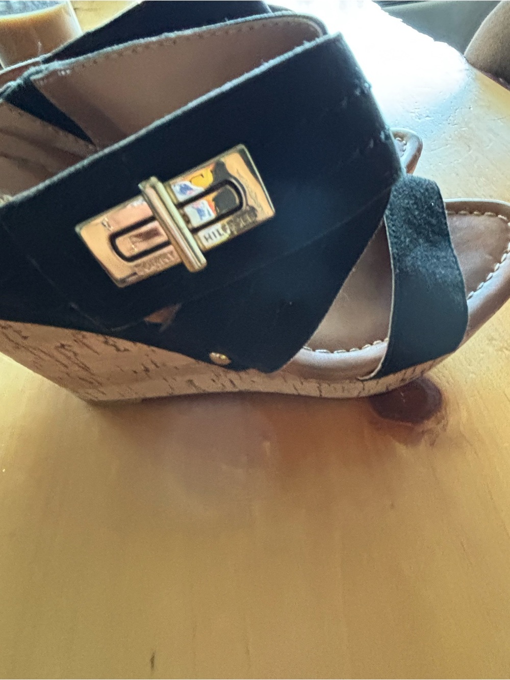 2 for $10- Tommy Hilfiger Navy and Tan Double Band Slide Sandals
